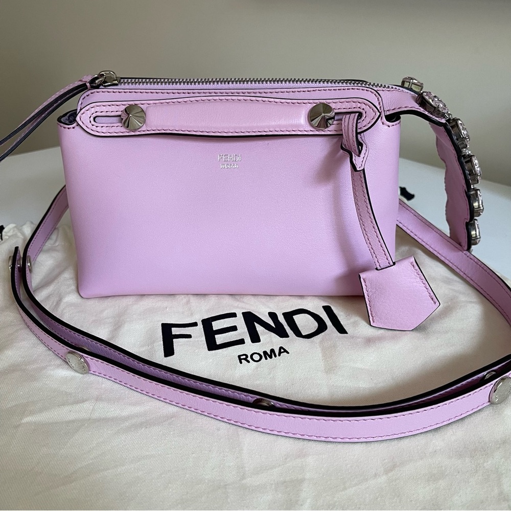 NEW Fendi Vitello Dolce Crystal Croc Tail Mini By The Way Boston Bag Pink